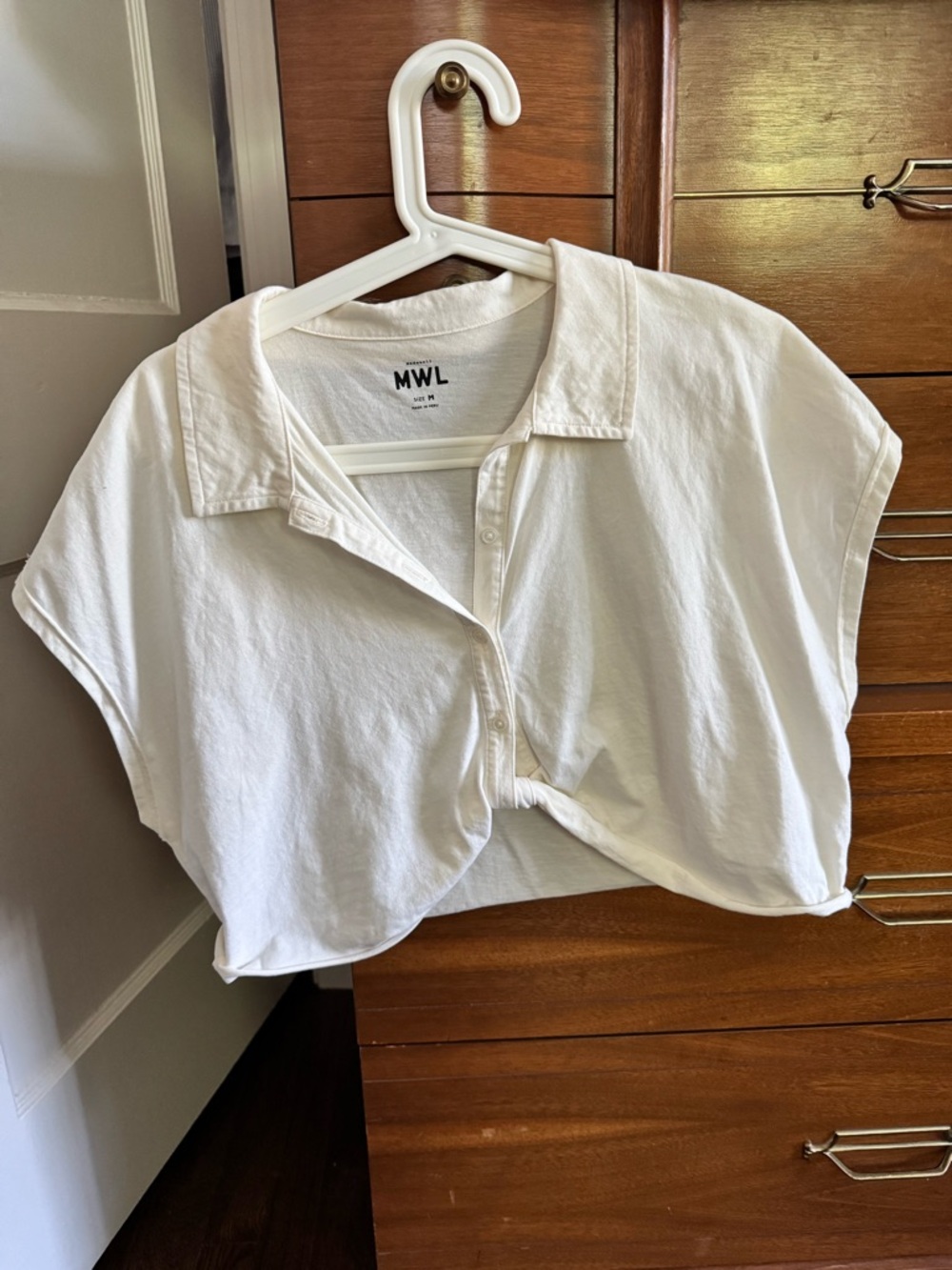 Madewell MWL Boxy Cropped Button-Up Top in White